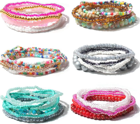 Pingyongchang Stackable Multi Layer Bohemian Bead Bracelet For Women Handmade Colorful Beads Layered Stretch Multilayer Bangles Bracelets Beach An...