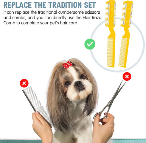 5 Pieces Razor Comb for Dogs Hair Grooming Trimmer Comb for Pet Razor Comb with 25 Extra Blades Manual Dog Hair Trimmer Comb Double Edge Razor for...