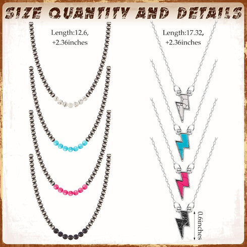 8 Pcs Western Necklaces Western Jewelry for Women Turquoise 4 Turquoise Boho Necklaces and 4 Cowgirl Beaded Choker(Lightning Style)...