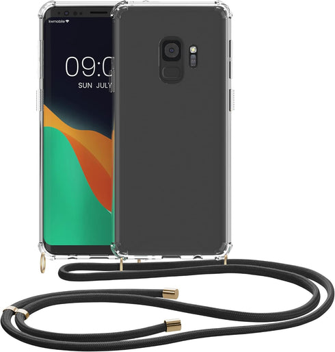 kwmobile Crossbody Case Compatible with Samsung Galaxy S9 Case - Clear TPU Phone Cover w/Lanyard Cord Strap - Transparent/Black...