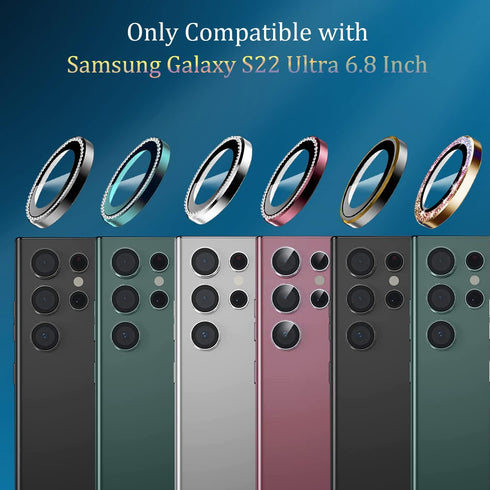 Diamond Series Galaxy S22 Ultra Camera Lens Protector Aluminium Alloy Ring 9H Tempered Glass Anti Scratch Decorative Camera Cover for Samsung Gala...