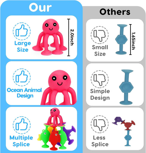 Toddler Suction Bath Toys: 18PCS Ocean Silicone Suction Cup Toys with Eggshell & Bag No Hole Mold Free Bathtub Shower Toys for Kids Ages 1-3 4-8 S...