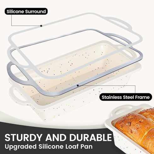 1 Pack Silicone Bread Loaf Pan with Metal Reinforced Frame, 9.5 x 5 in Non-stick Silicone Loaf Pan for Baking, Durable Silicone Bread Pan for Oven...