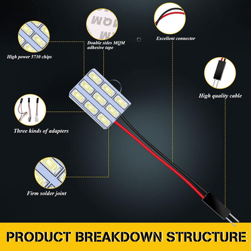 YM E-Bright 6-Pack Cool White 5730 9SMD Led Panel Dome Light Auto Car Reading Interior Light DC 12V With T10 / BA9S / Festoon Adapters...