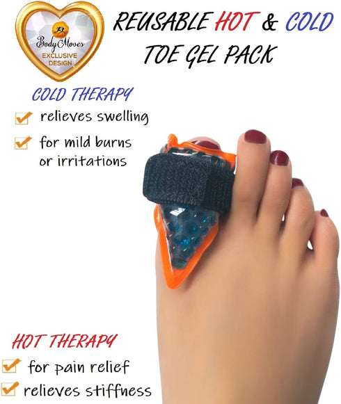 BodyMoves Toe Gel Pack -Reusable hot and Cold Therapy for Trigger Mallet Broken Toe Injuries Pain Knuckle Joint Fracture Relief cryotherapy Strain...