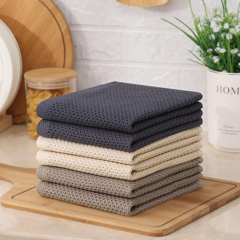 Kitinjoy 100% Cotton Kitchen Dish Cloths, 6 Pack Waffle Weave Ultra Soft Absorbent Dish Towels for Drying Dishes Quick Drying Kitchen Towels Dish ...