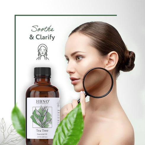 HBNO® California Bottled Tea Tree Oil for Skin 4 fl oz (120ml) - Natural Tea Tree Oil for Hair - Steam Distilled Tea Tree Essential Oil for Aromat...