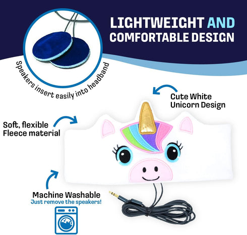 CozyPhones Over The Ear Headband Headphones - Kids Headphones Volume Limited with Thin Speakers & Super Soft Stretchy Headband - White Unicorn...