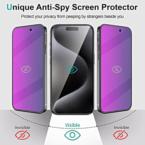 2 Pack Purple Privacy Screen Protector for iPhone 15 Pro 6.1 inch, 9H Anti-Spy Tempered Glass, Easy Installation, High Sensitivity, Case Friendly...
