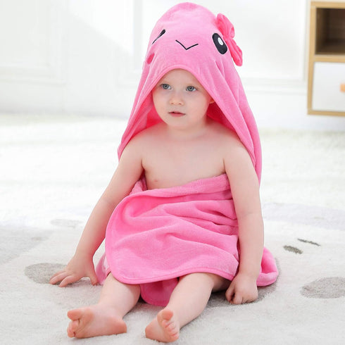 MICHLEY Unisex Baby Animal Hooded Bath Towel Soft Cotton Beach Swimming Washcloth for 0-6T, Pink...