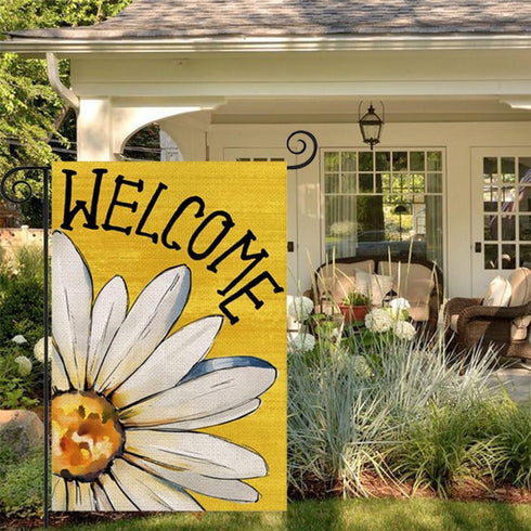 Daisy Summer Garden Flag 12x18 inches Double Sided, Seasonal Floral Welcome Farmhouse Patio Burlap Garden flag, Outdoor decoration small flag (yel...