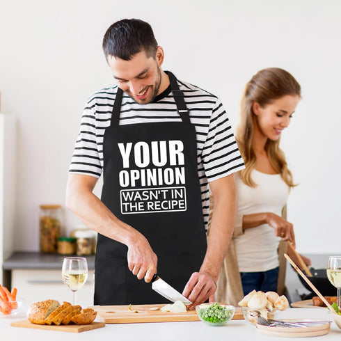 Grill Aprons for Men Funny - Your Opinion Wasn’t in the Recipe - Men’s Kitchen Chef Cooking Grilling BBQ Apron with 2 Pockets - Birthday Fathers D...
