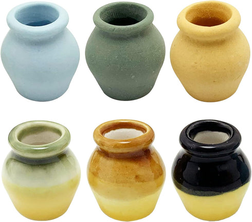 Miniature Terracotta Pots, 6 Pieces Mini Ceramic Clay Flower Pots Pottery Planter for DIY 1:12 Dollhouse Fairy Garden Flower Plants Bonsai Micro L...