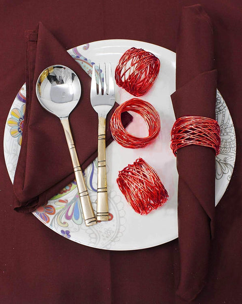 Handmade Round Red Mesh Napkin Rings Set of 6 Holder for Dinning Table Parties Everyday, Dia: 2 Inch...