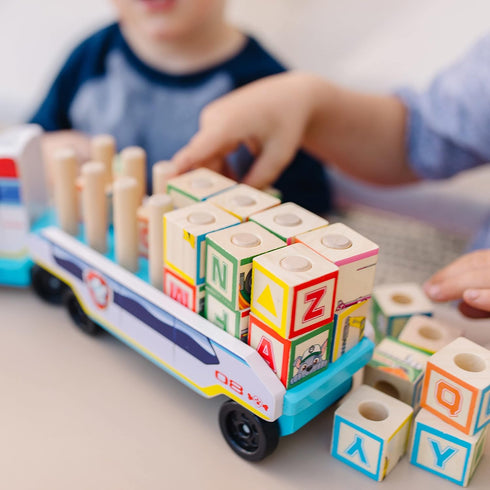 Melissa & Doug PAW Patrol Wooden ABC Block Truck (33 Pieces) - Sort And Stack Toys, Alphabet Blocks For Toddlers, Vehicle Toys For Kids Ages 3+, 3...