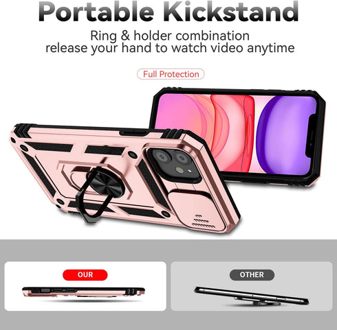 Hitaoyou Compatible iPhone 11 Case with Camera Cover & Kickstand, Military Grade Shockproof Heavy Duty Protective Magnetic Case - Pink...