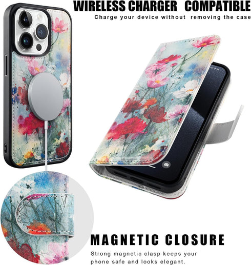 LUMARKE Designed for iPhone 15 Pro Wallet Case - Detachable Flip Folio Cover - RFID Blocking 4 Card Slots Holder - Leather Magnetic Kickstand - Pr...