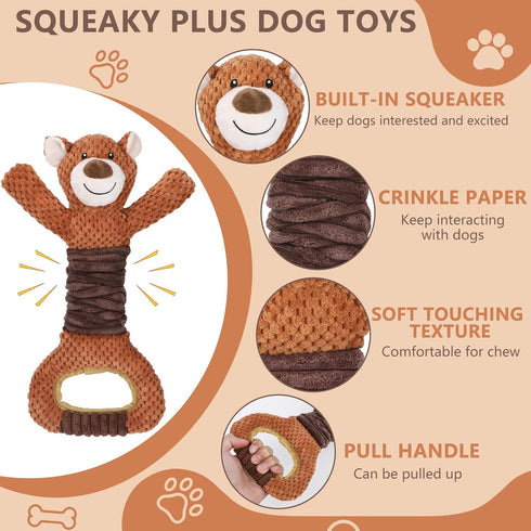 Squeaky Dog Toys for Large Dogs, Plush Tug of War Dog Toy with Crinkle Paper, Interactive Dog Pull Toy for Puppy, Small, Medium, and Large Dogs...
