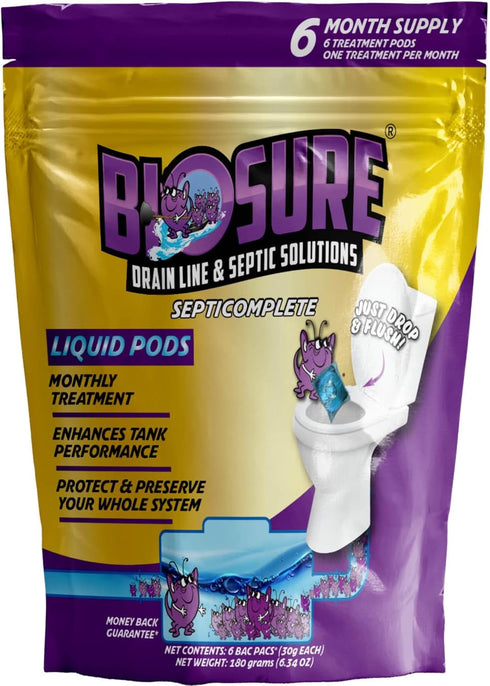 SeptiComplete Liquid Pods: 6-Month Septic Tank Enzymes Treatment and Drain Line Solutions: For RV Septic Tank Treatment, Disposable Toilet Cleanin...