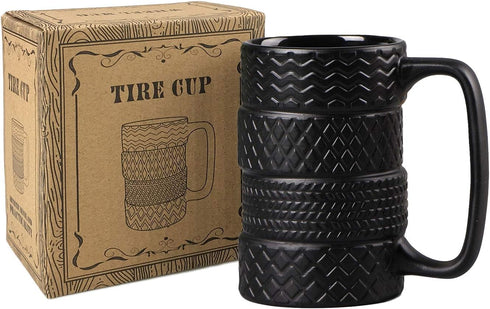 VanEnjoy 3D Cool Black Tyre Tire Shaped Frosted Ceramic Mug Large Coffee Tea Cup Unique Gifts Car Fans 14 oz(400ml)...