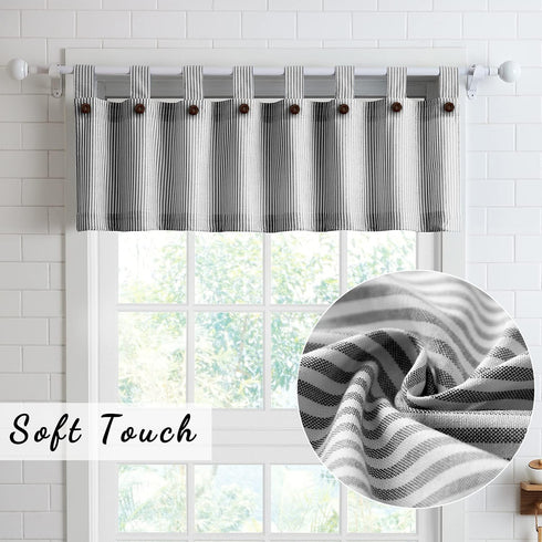 July Joy Cotton Valance Curtains 18 Inches Long Country Kitchen Curtains Tab Top for Small Window Bathroom Farmhouse 56" x 18", Black...