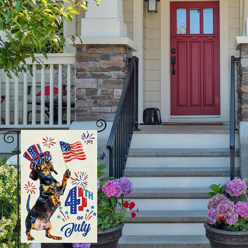 Sausage Dog 4th Of July Mini Garden Flag 12x18 Inch Double Sided, Best Chocie Independence Day Small Burlap Garden Flags for Outside, Decoration f...
