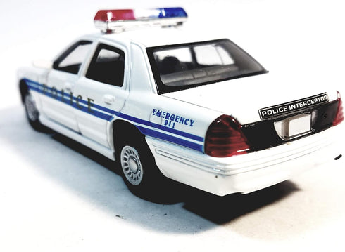 Kinsmart Ford Crown Victoria White & Blue Training Police Dept Squad Car 142 O Scale Diecast Interceptor, Small...