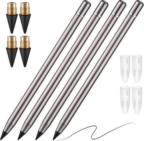 4 Pcs Metal Inkless Pen Inkless Erasable Pencil Metallic Pencil No Ink Aluminum Metal Pencil with Eraser for Writing Drafting Drawing Home Office ...