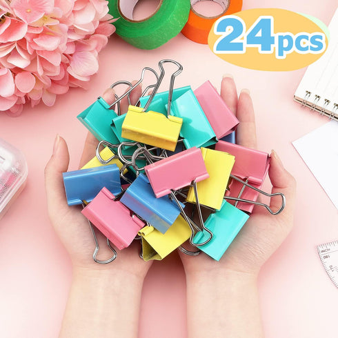 ZZTX Large Binder Clips Paper Clamps Clips Assorted Color, 1.6 Inches, 24 Pieces...