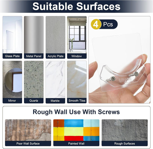 Shower Curtain Rod Holder - Easy Installation - No Drilling Required, Transparent Wall Mount Rod Retainer, Premium Design, 4 Pieces (Rod Not Inclu...