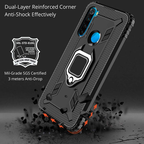 Avesfer for Xiaomi Redmi Note 8 Case with Screen Protector Tempered Glass Ring Holder 360 Degree Rotation Kickstand Shock Absorbing TPU Phone Cove...