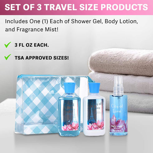 Bath and Body Gift Set for Women & Girls, City of Love Spa Set, Personal Self Care Travel Kit, 3PCS Set for - Shower Gel, Body Lotion, Body Mist...