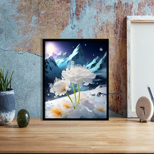 White Floral Canvas Picture Canvas Landscape Wall Art Mountain Painting Winter Rustic Prints Bedroom Bathroom Walls Home Decor (E, 8X10 inches)...