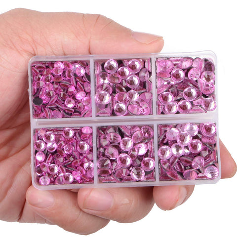 LPBeads 6400 Pieces Hotfix Rhinestones Pink Flat Back 5 Mixed Sizes Crystal Round Glass Gems with Tweezers and Picking Rhinestones Pen...