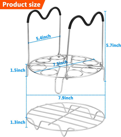 Steamer Cooling Rack Trivet Accessory Set, Include 9-holes Egg Steamer Cooking Rack with Heat Resistant Silicon Handles & Compatible for 6, 8 Quar...