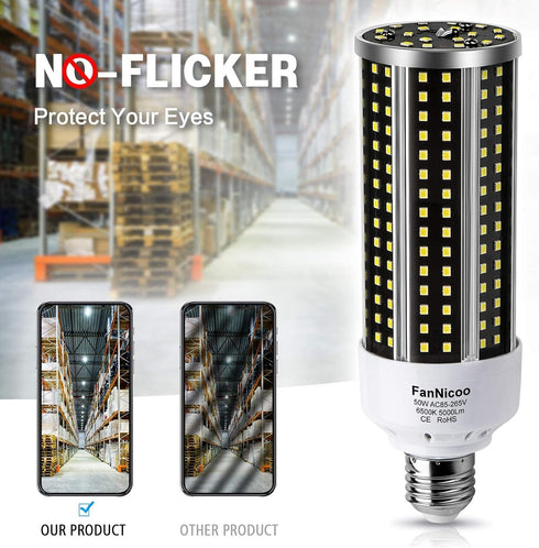 2 Pack LED Corn Light Bulb 500W Equivalent 5000 Lumen 6500k 50W Large Area Cool Daylight White Corn Bulb for Outdoor Indoor Garage Warehouse Facto...