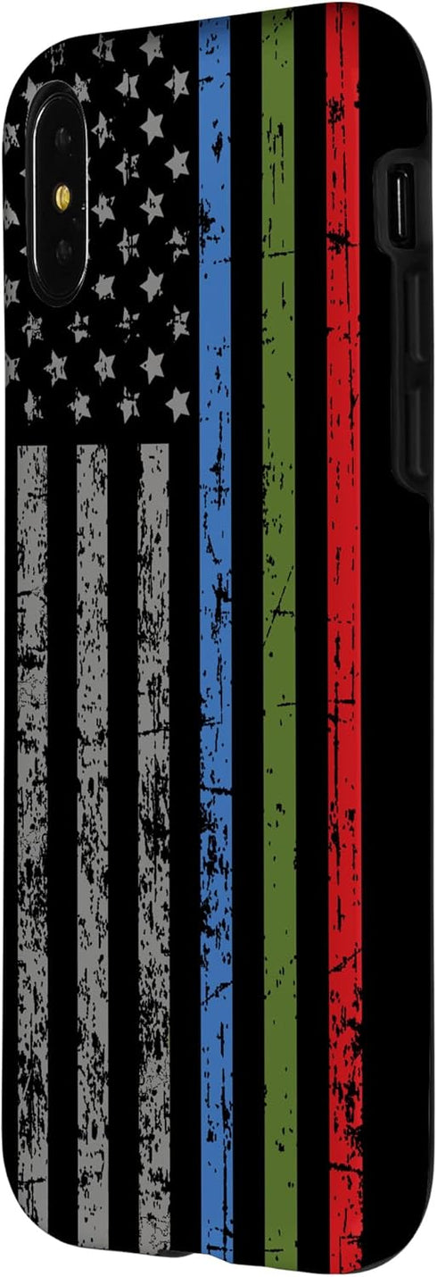 iPhone X/XS Police Military and Fire Thin Blue Green Red Line Flag Case...