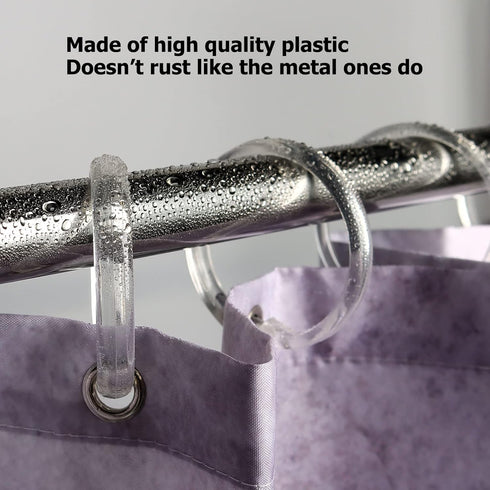 Qulable Shower Curtain Rings-12 Pack- Plastic Shower Curtain Hooks O-Shaped Rings Hook Glide Easily on Bathroom Shower Rod(Clear)...