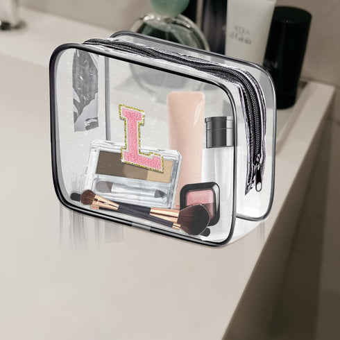 Clear Toiletry Bag,Portable Travel Toiletry Bag,Chenille Letter Cosmetic Bag with Zipper,Waterproof Makeup Bag,Cosmetic Storage Organizer for Wome...