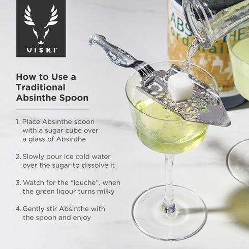 Viski Spoon-Vintage Style Absinthe Dripper with Perforations-Dishwasher Safe Stainless Steel Set of 1, Silver...