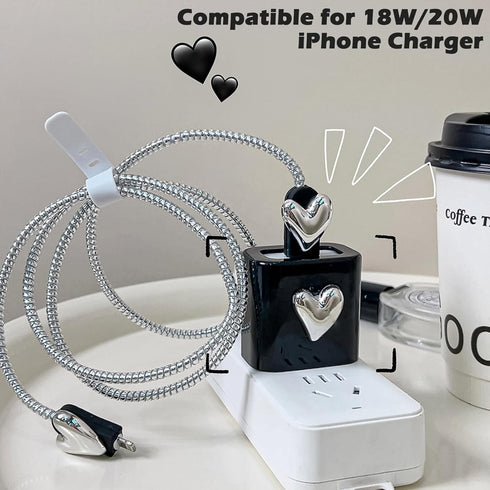 DIY Cable Protector Set Compatible for iPhone Charger, Electroplating Love Heart Design,Data Line USB Case Wire Cable Saver Phone Charger Protecti...