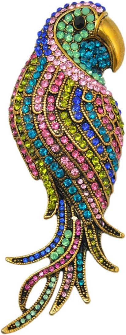 SELOVO Multicolor Crystal Animal Big Large Parrot Bird Brooch Pin Gold Tone...