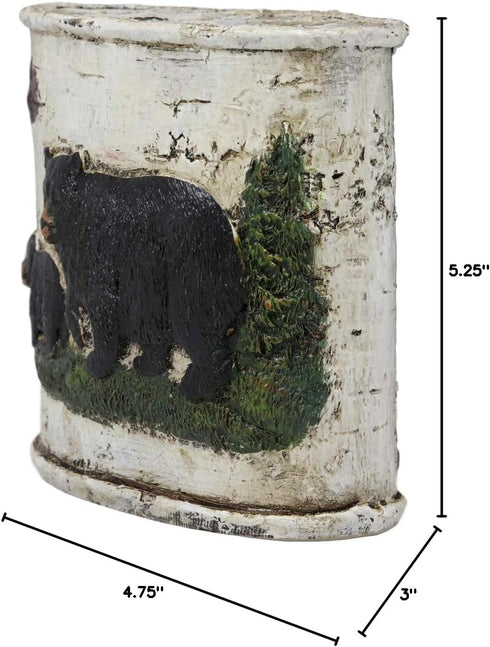 Ebros Wildlife Rustic Black Bear in Pine Trees Forest Bathroom Accent Resin Figurine Accessories with Birch Wood Finish Western Country Cabin Lodg...