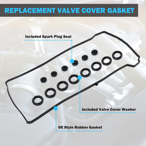 Valve Cover Gasket Set - Compatible with 2.0L 2.3L 2.4L 2002-2015 Honda Accord, Civic, CR-V, Element, Crosstour, Acura CSX, ILX, RDX, RSX, TSX - R...