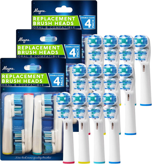 Replacement Brush Heads Compatible with OralB Braun- Best Double Clean, Pack of 12 Electric Toothbrush Replacement Heads- for Oral B Pro, 1000, 80...
