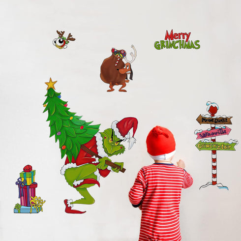 Yovkky Merry Christmas Wall Decals Stickers, Xmas Tree Sign Holiday Max Dog Decor, 2025 New Year Winter Green Red Farmhouse Home Kitchen Decoratio...