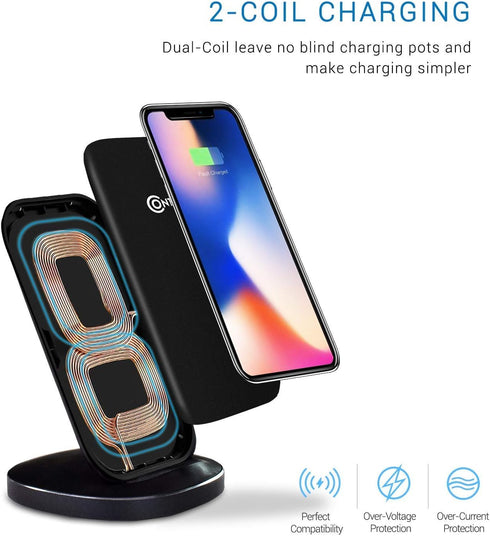Contixo W3 Fast Wireless Charger Charging Stand Station | Qi Compatible Enabled Smartphones Phones Such as iPhone 8/8 Plus/X/XS/XS Max/XR/S9/S9 Pl...