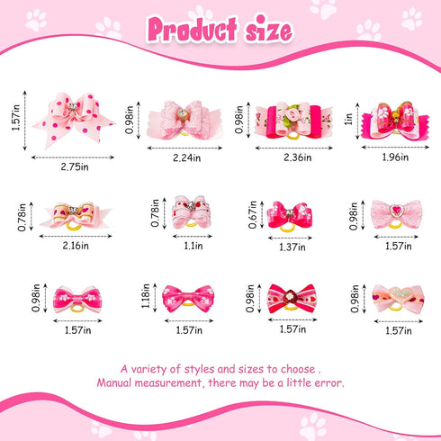 MTLEE 12 Pieces Small Dog Hair Bow Rubber Bands Cute Puppies Hair Bows Pink Doggies Cat Topknot Pet Headdress with Rhinestones Dog Grooming Bowkno...