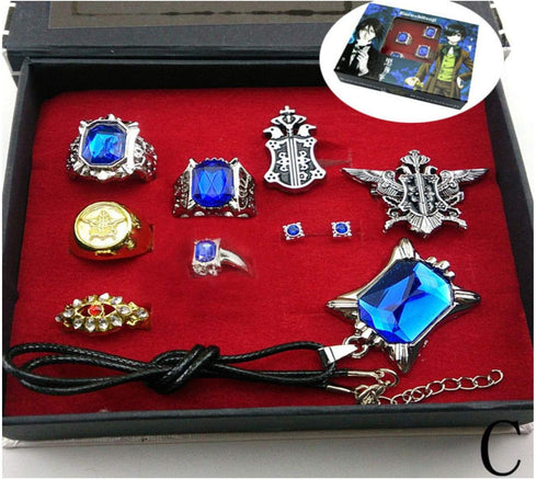 Cosplay Black Butler Ciel Sebastian Ring Necklace Earring Studs Set...
