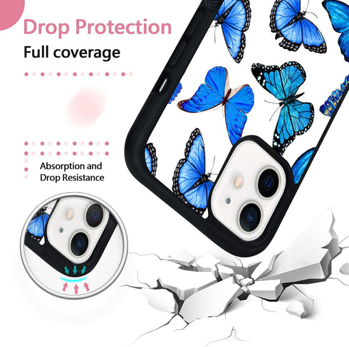 FANXI Blue Butterfly Cell Phone Case Compatible with iPhone 12/12 Pro 6.1 Inch - Shockproof Protective Cute Cool Butterflies Phone case for Women ...